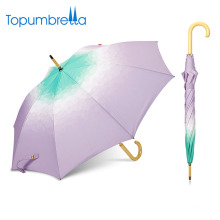 fabricante de sombrillas china Gradiente personalizado de lujo mango de madera paraguas